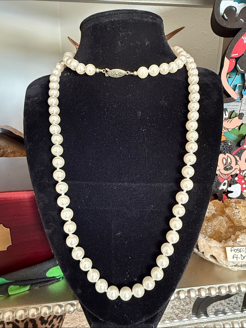 Vintage Faux Pearl Glass Knotted Necklace